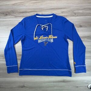 Adidas St Louis Blues Hockey Club Lace Up Long Sleeve Shirt Women's XL Blue